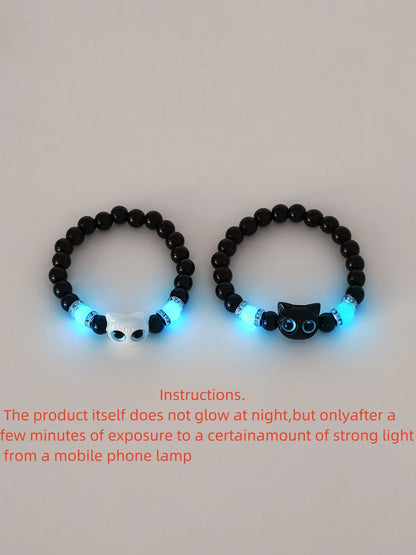 Matching Couple Bracelets Glow in the Dark Cat Friendship Gift