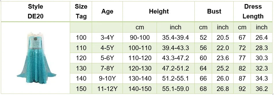 Girls Princess Dress Elsa Anna Kids Cosplay Costume