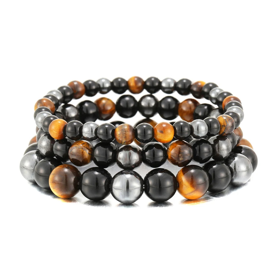 Tiger Eye Bead Bracelet – Natural Obsidian & Hematite Bracelet