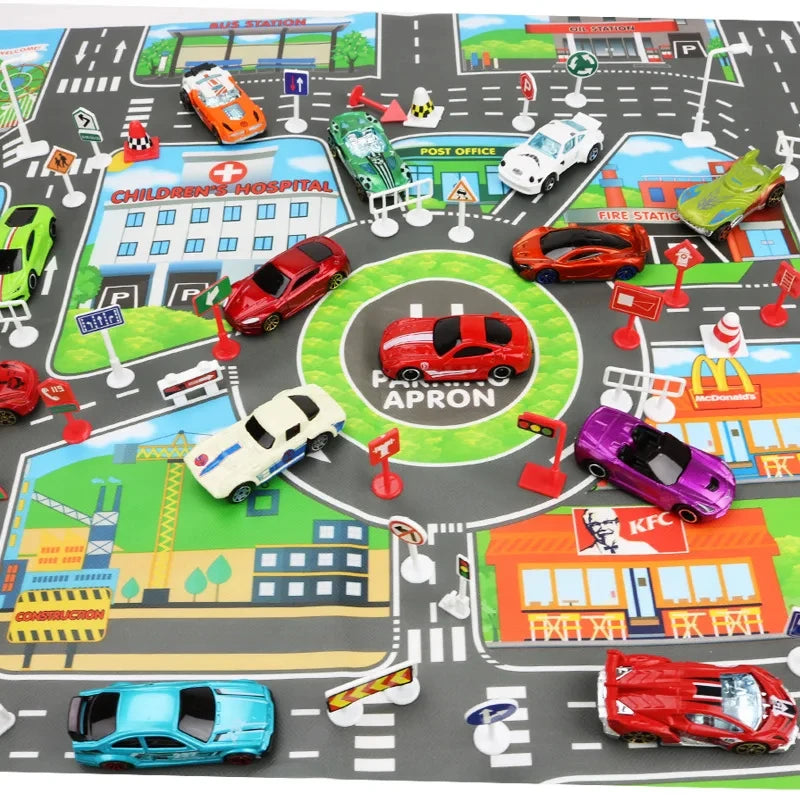 City Parking Lot Play Mat for Kids – Road Map Car Track & Educational Toy