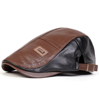 Men's Newsboy Cap Retro PU Leather Flat Beret Hat