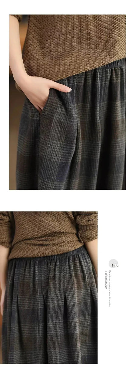 Women's Woolen Skirt 10% Wool Plaid A-Line Mid Length Winter Skirt