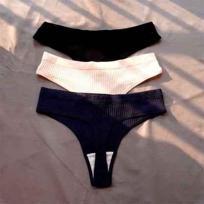 Cotton Ribbed Thong 3PCS Women's Seamless Low Rise G String