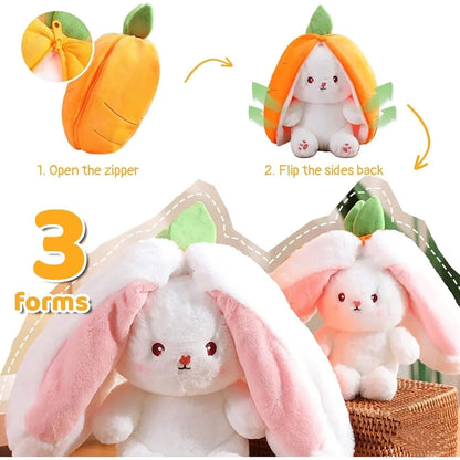 Reversible Bunny Plush Doll Pillow with Carrot Strawberry Cover