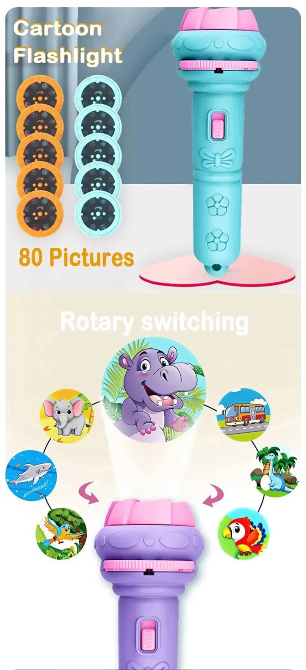 Kids Projection Flashlight Toy with 80 Cartoon Images