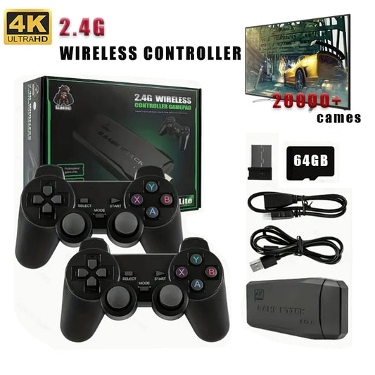 4K Retro Game Console Wireless Gaming Stick with Dual Controllers