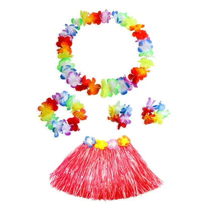 Hawaiian Luau Costume Set with Grass Skirt & Flower Leis