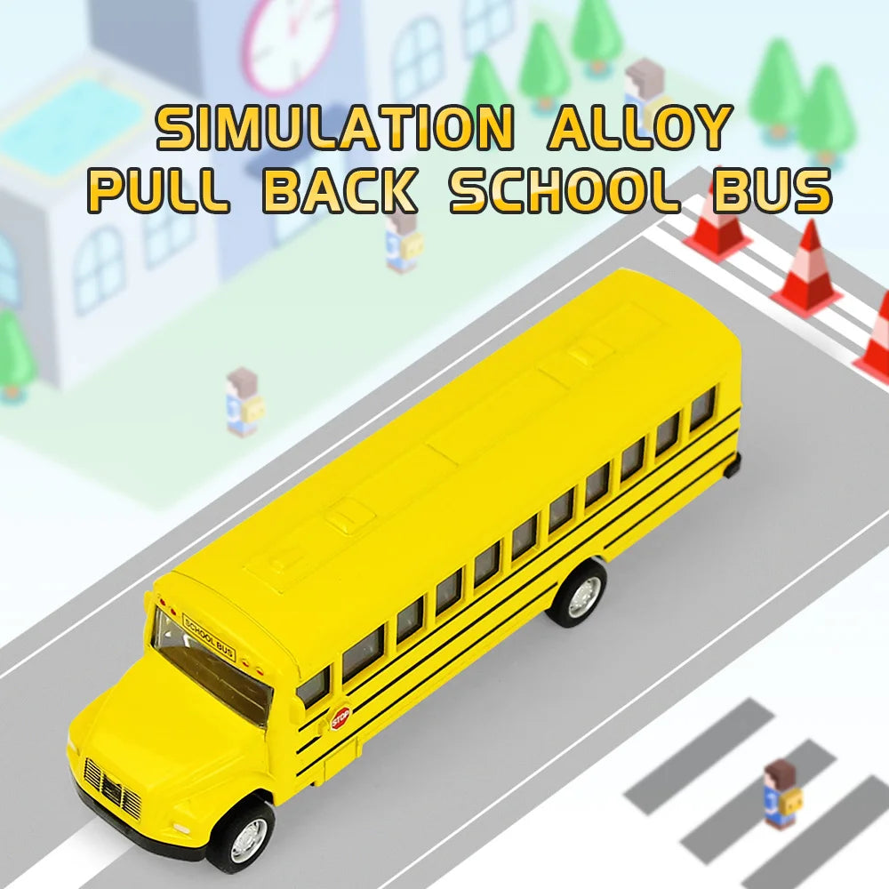 Simulation Alloy School Bus Inertia Toys Car Model Pull Back Car Interactive Toys Car Collection Educational Boy Gifts Toys