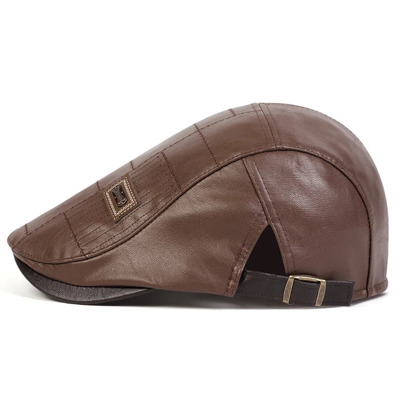 Men's Newsboy Cap Retro PU Leather Flat Beret Hat