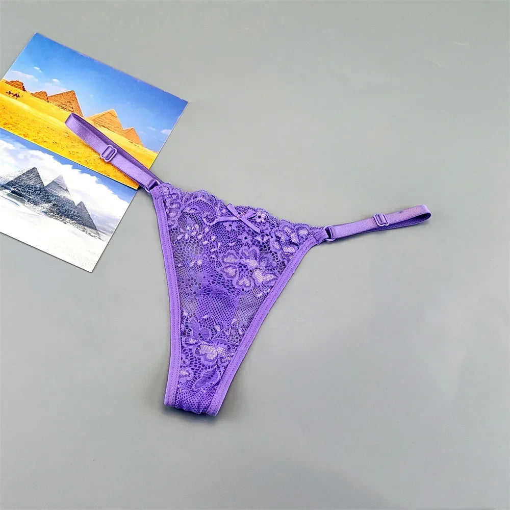 Women's Lace Thong Panties 3PCS Adjustable Low Rise Set