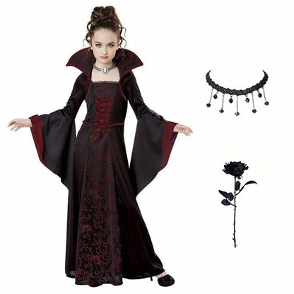 Kids Vampire Costume Gothic Halloween Dress with Accessories
