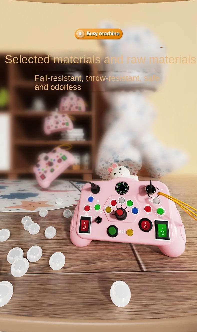 Montessori Busy Board Sensory Toys Cartoon with LED Light Switch Control Board Travel Activities Children Game for 2-4 Years Old