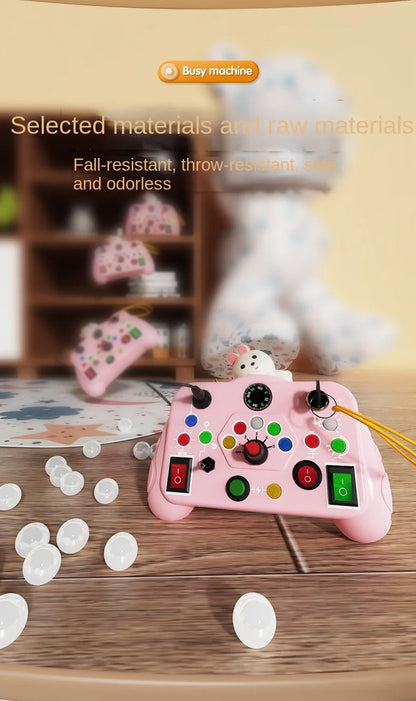 Montessori Busy Board Sensory Toys Cartoon with LED Light Switch Control Board Travel Activities Children Game for 2-4 Years Old