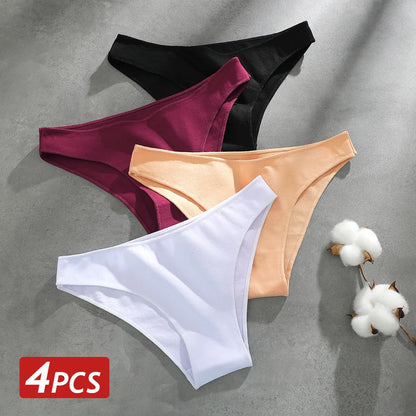 Cotton Seamless Panties 4PCS Women's Low Rise Briefs