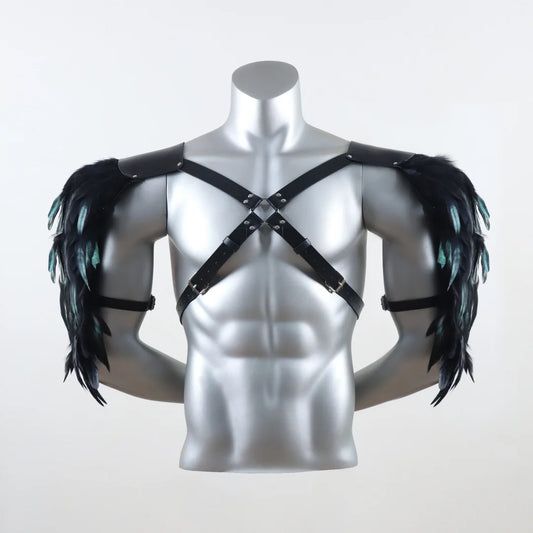 UYEE Belt Feather Shrugs Shawls Gothic Punk Feather Cape Jacket Punk Scarf Shoulder Wraps Halloween Cosplay Stage Show Belt