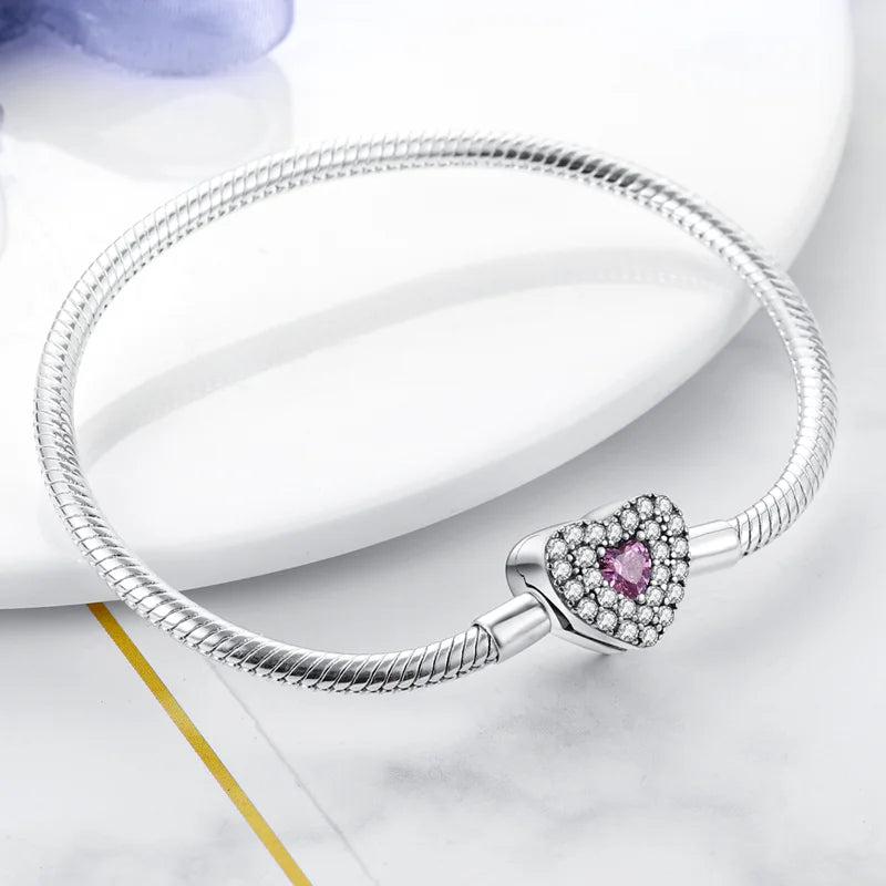 925 Sterling Silver Heart Bracelet with Zircon Accent