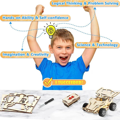 DIY Wooden Remote Control Car STEM Four Wheel Drive Assembly Kit