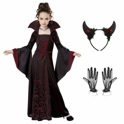 Kids Vampire Costume Gothic Halloween Dress with Accessories