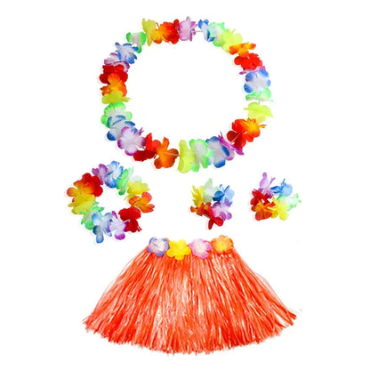 Hawaiian Luau Costume Set with Grass Skirt & Flower Leis