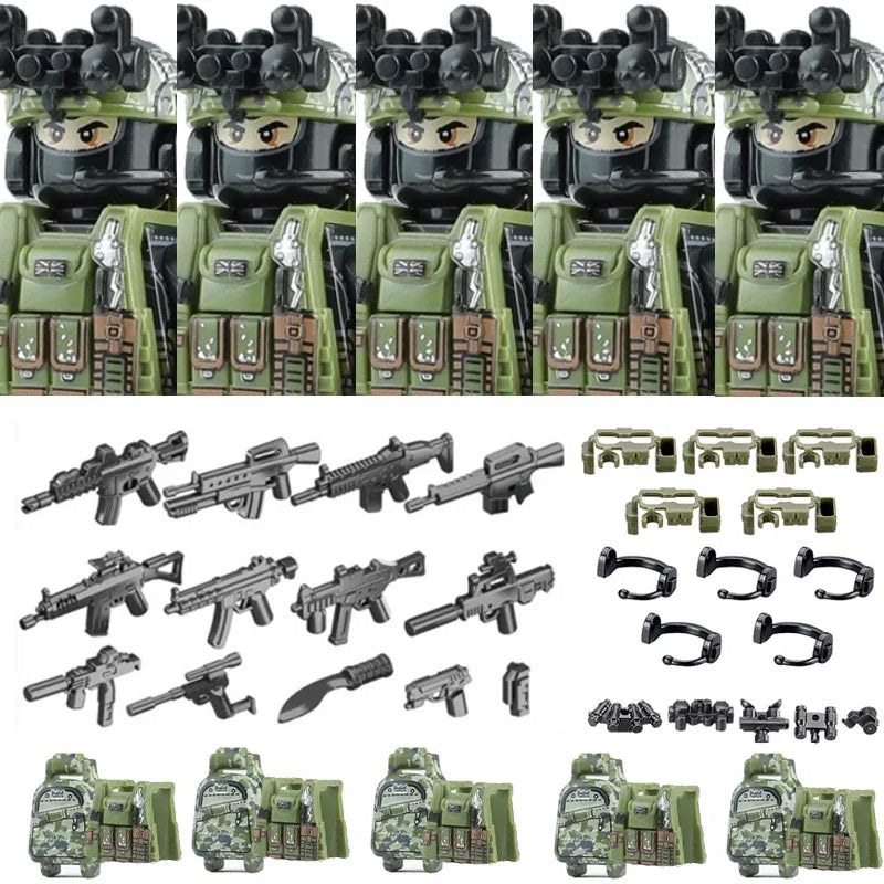 Military Soldier Building Blocks Mini Figure Set with Accessories