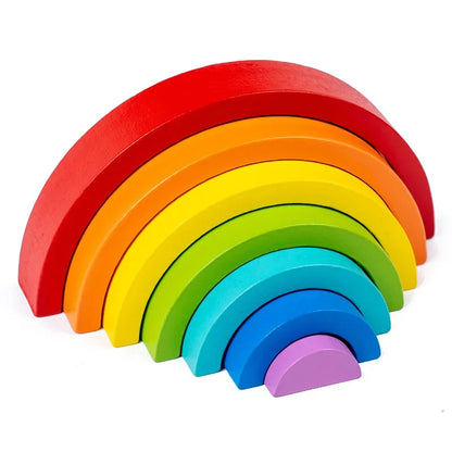 Wooden Rainbow Stacking Blocks Montessori Arch Bridge Toy