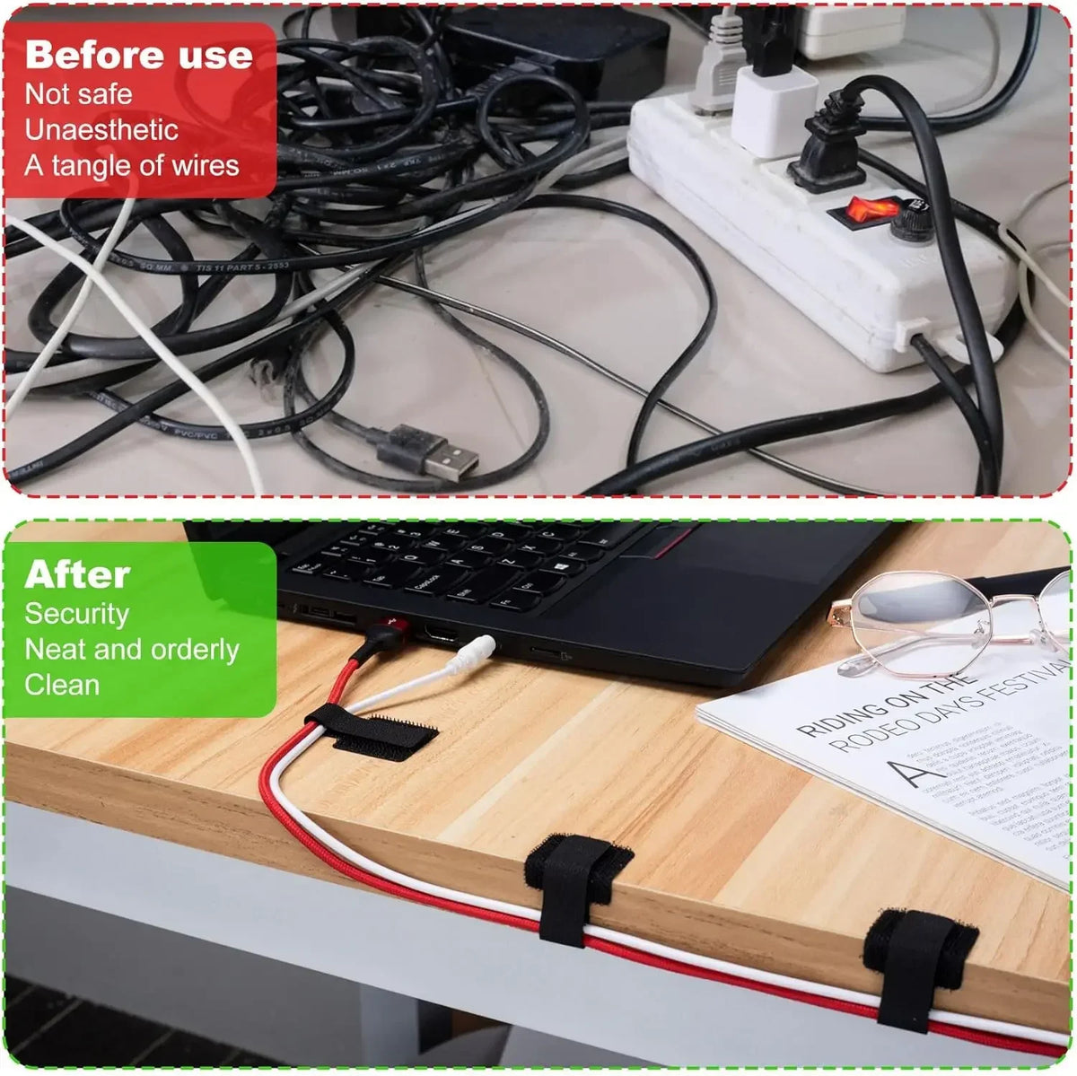 Reusable Velcro Cable Ties – Adjustable Self-Adhesive Cord Organizer