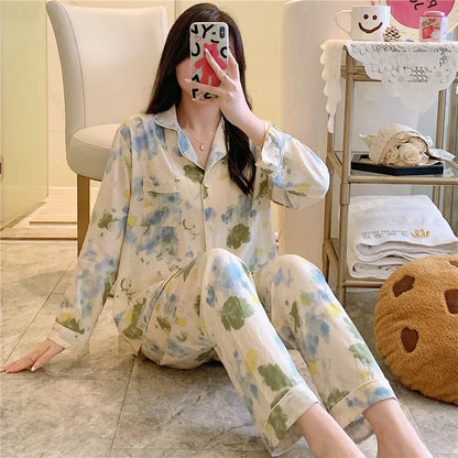 Women's Floral Pajama Set 2 Piece Viscose Long Sleeve Sleepwear