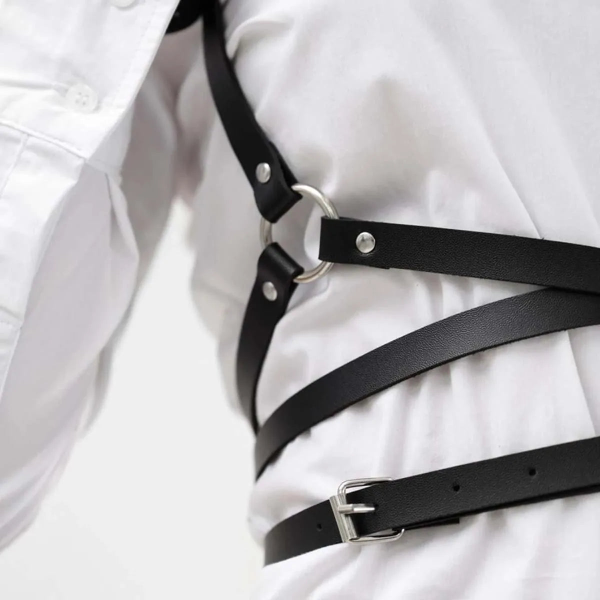 Black Adjustable Punk Gothic Cross Strap Harness with Shoulder Straps for Halloween and Party
