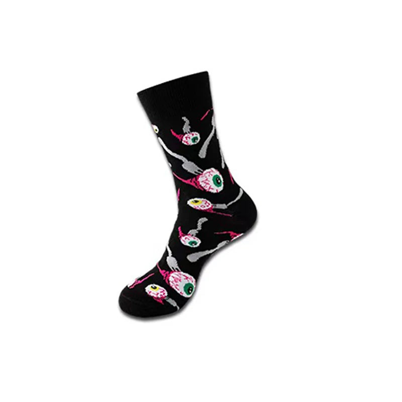 1/8 Pairs Unisex Halloween Printed Mid Tube Socks Fashionable Skull Pumpkin Sweat Absorbing Breathable All Season Casual Socks