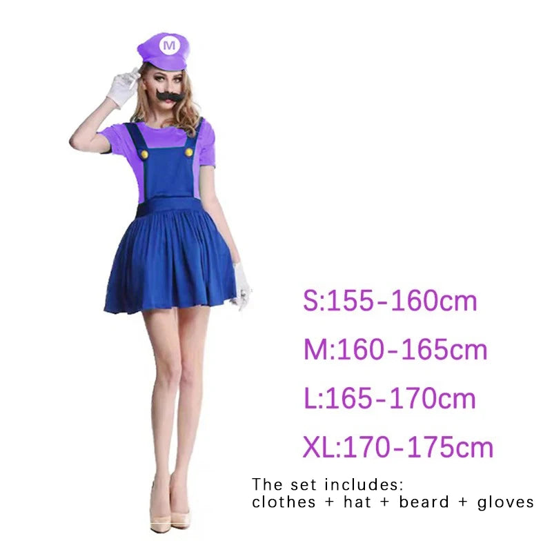 Super Luigi Costume Adult Cosplay Jumpsuit Dress Set