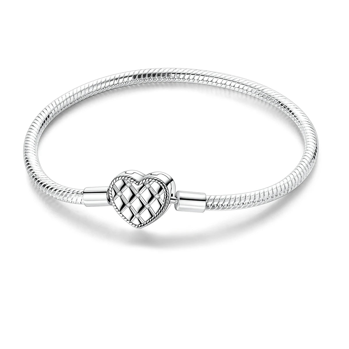 925 Sterling Silver Heart Bracelet with Zircon Accent