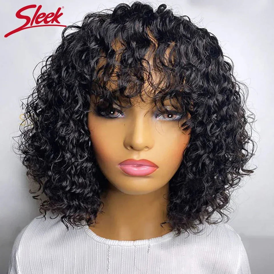 Pixie Bob Human Hair Wig with Bangs Honey Blonde Jerry Curly