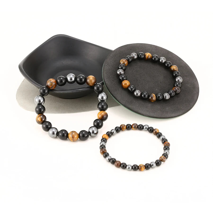 Tiger Eye Bead Bracelet – Natural Obsidian & Hematite Bracelet
