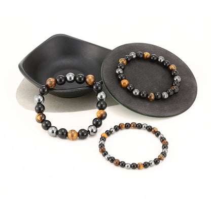 Tiger Eye Bead Bracelet – Natural Obsidian & Hematite Bracelet