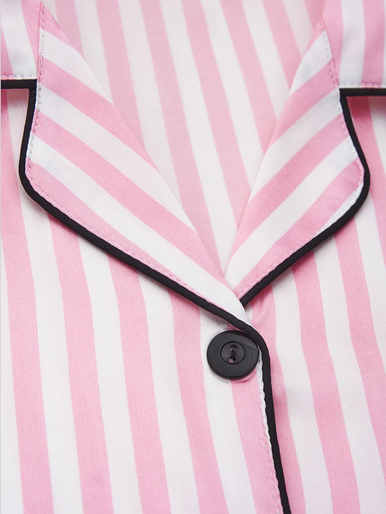 Women's Satin Pajama Set Short Sleeve Striped Sleepwear with Pockets