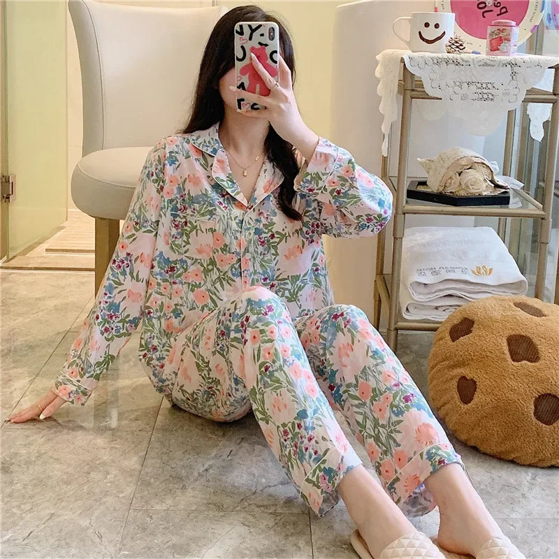 Women's Floral Pajama Set 2 Piece Viscose Long Sleeve Sleepwear