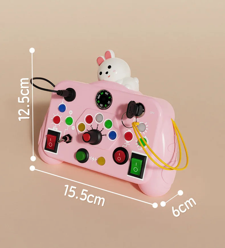 Montessori Busy Board Sensory Toys Cartoon with LED Light Switch Control Board Travel Activities Children Game for 2-4 Years Old