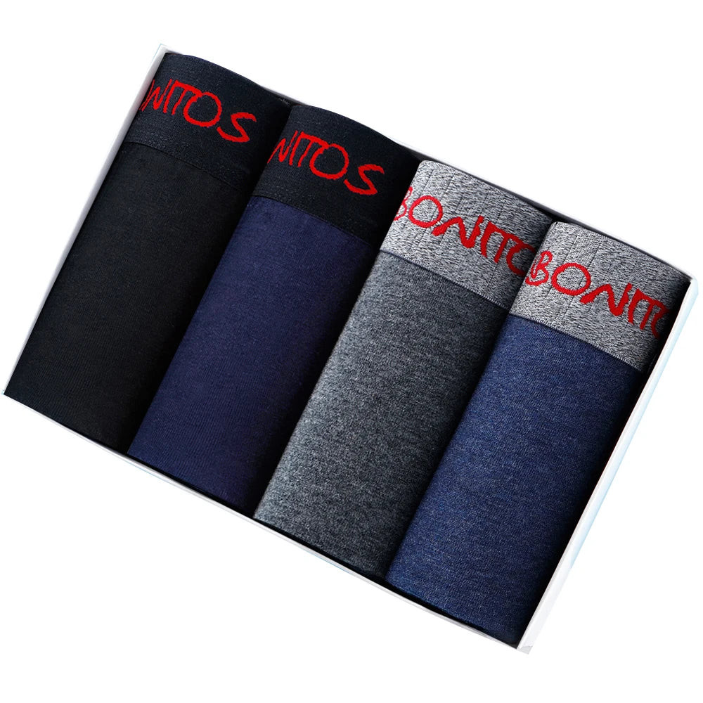 Men's Cotton Boxer Shorts 4PCS Soft Stretch Underwear Set