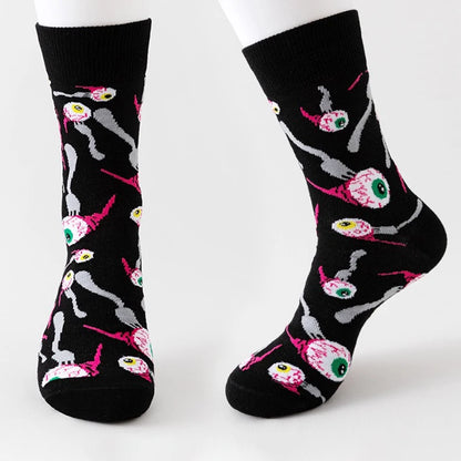 1/8 Pairs Unisex Halloween Printed Mid Tube Socks Fashionable Skull Pumpkin Sweat Absorbing Breathable All Season Casual Socks