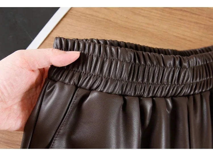 Women's PU Leather Shorts – High Waist Loose Fit Black Shorts