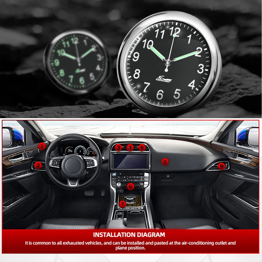 Mini Car Clock – Luminous Quartz Dashboard & Air Vent Clock
