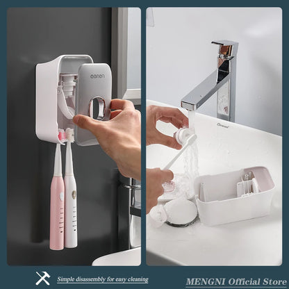 Wall-Mounted Toothpaste Dispenser – Punch-Free Toothbrush Holder