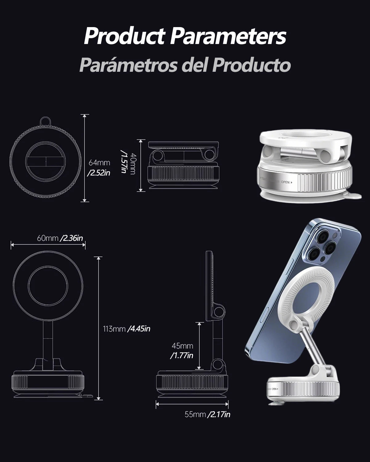 Magnetic Car Phone Holder 360° Foldable Vacuum Mount