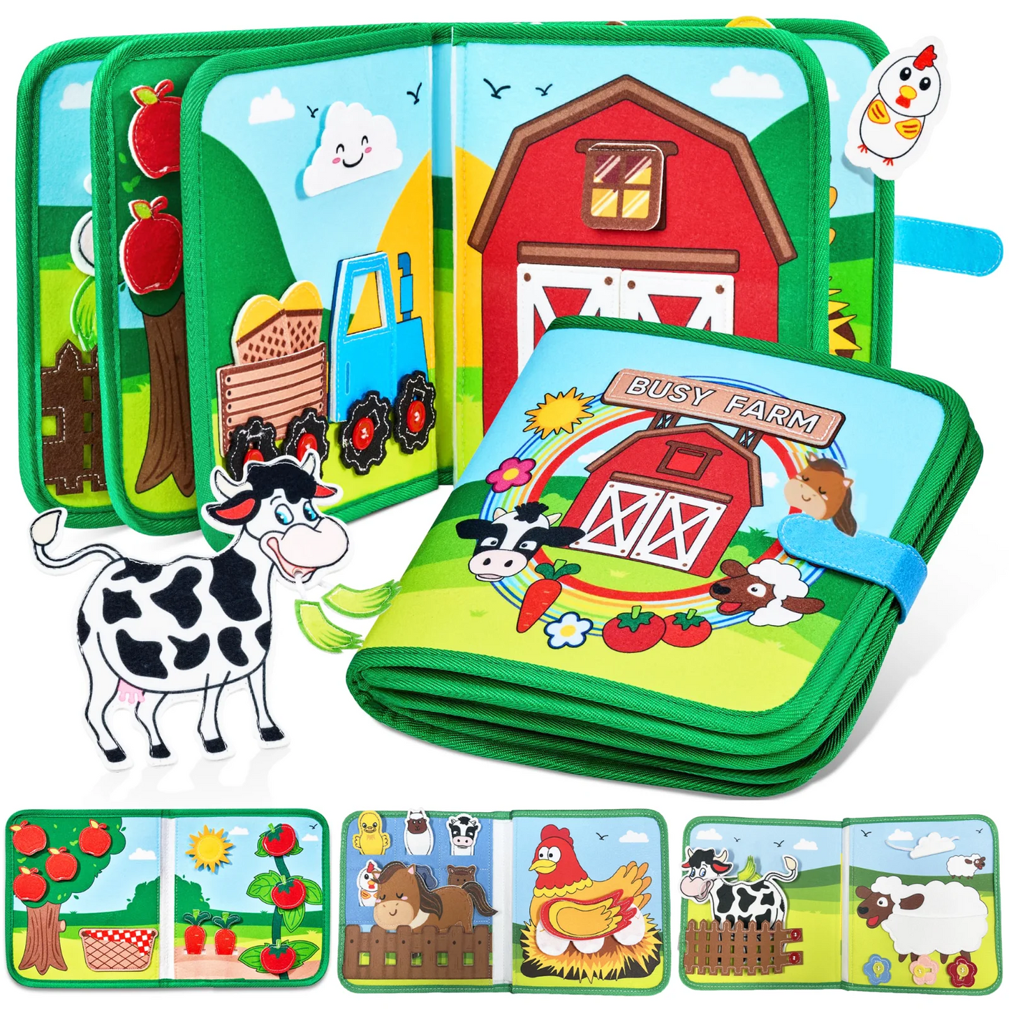 Farm Busy Book Montessori Animal Activity Board for Toddlers