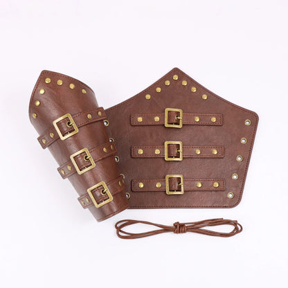 2 Pack Faux Leather Wristbands Viking Medieval Arm Guards Wristbands Halloween Accessories