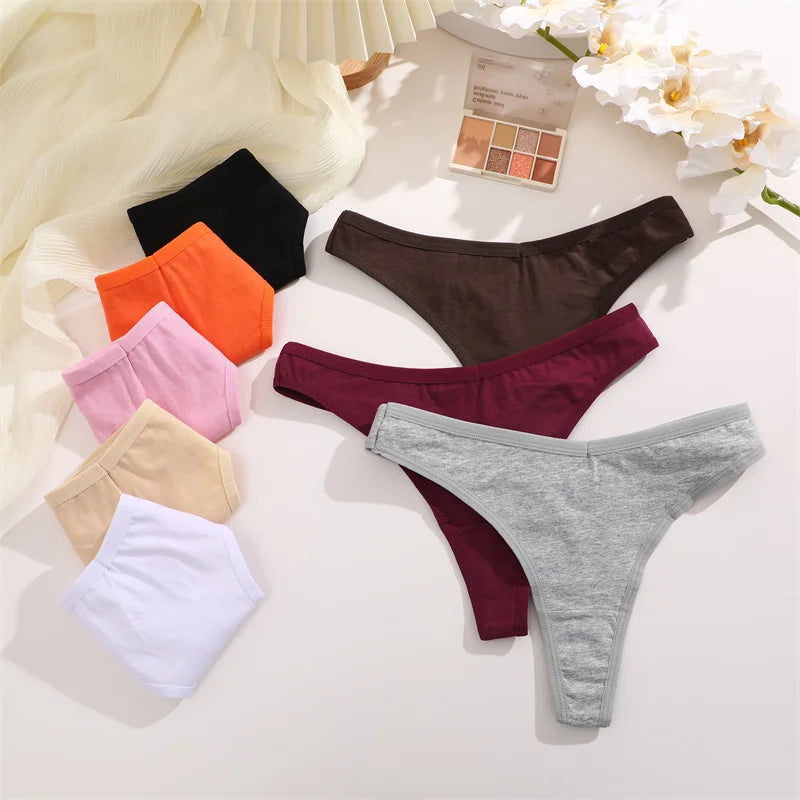 Women's Cotton Thong Panties 4PCS Seamless Low Rise Set