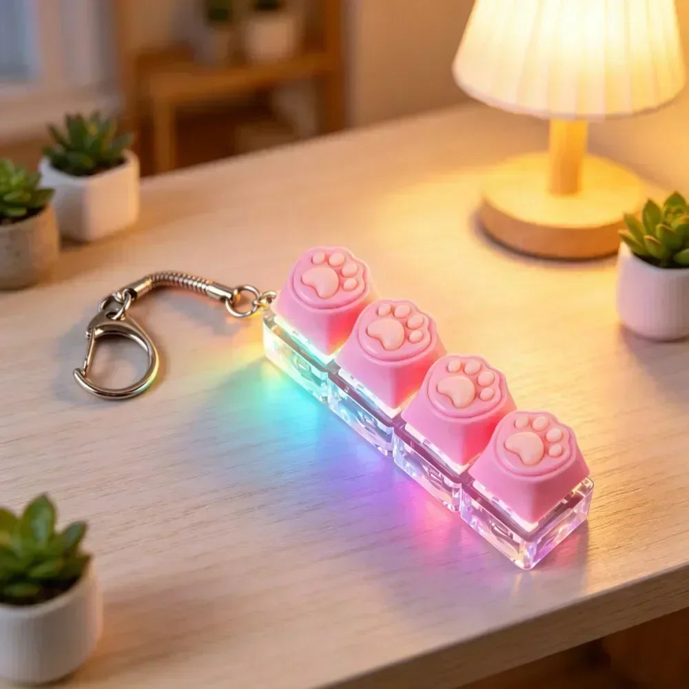 LED Keyboard Keychain Fidget Toy Crystal Clicker Sensory Gadget
