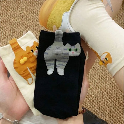 Funny Cat Socks 4 Pairs Cartoon Mid Tube Casual Socks