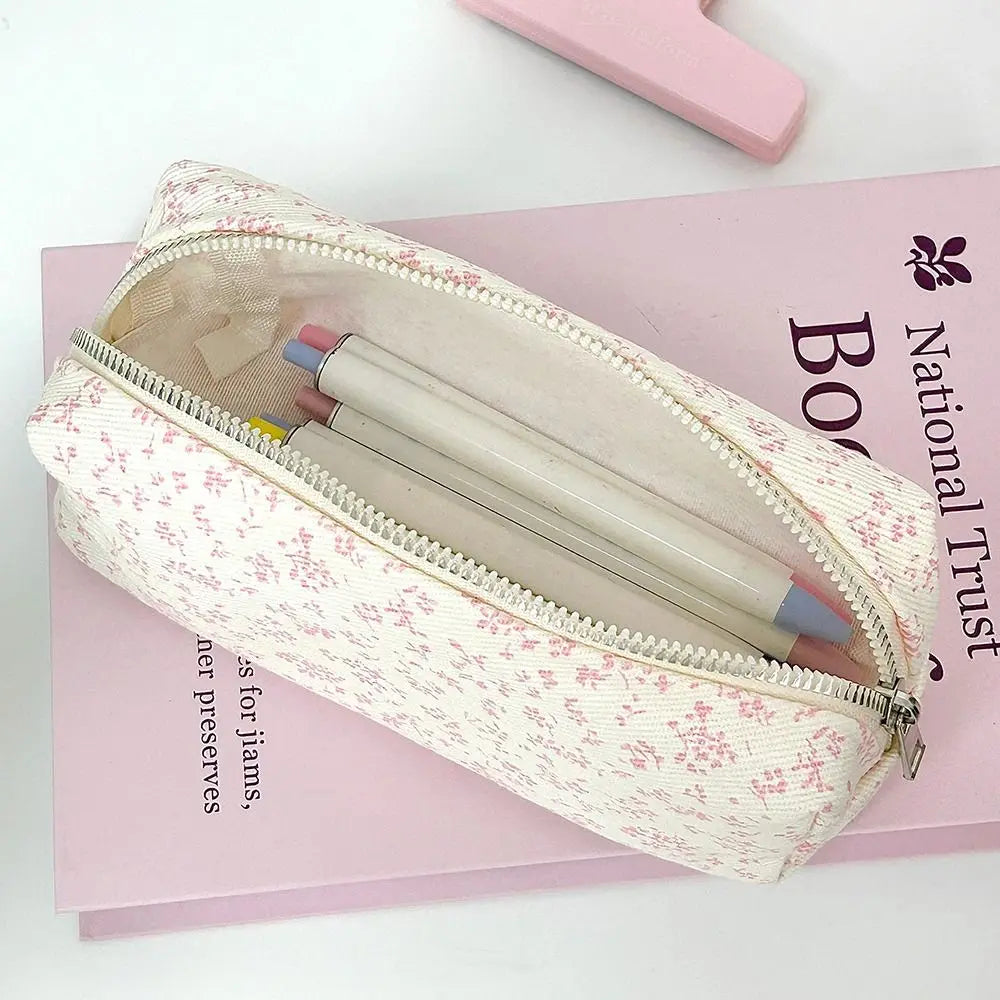 Floral Pencil Case Large Capacity Canvas Pen Bag