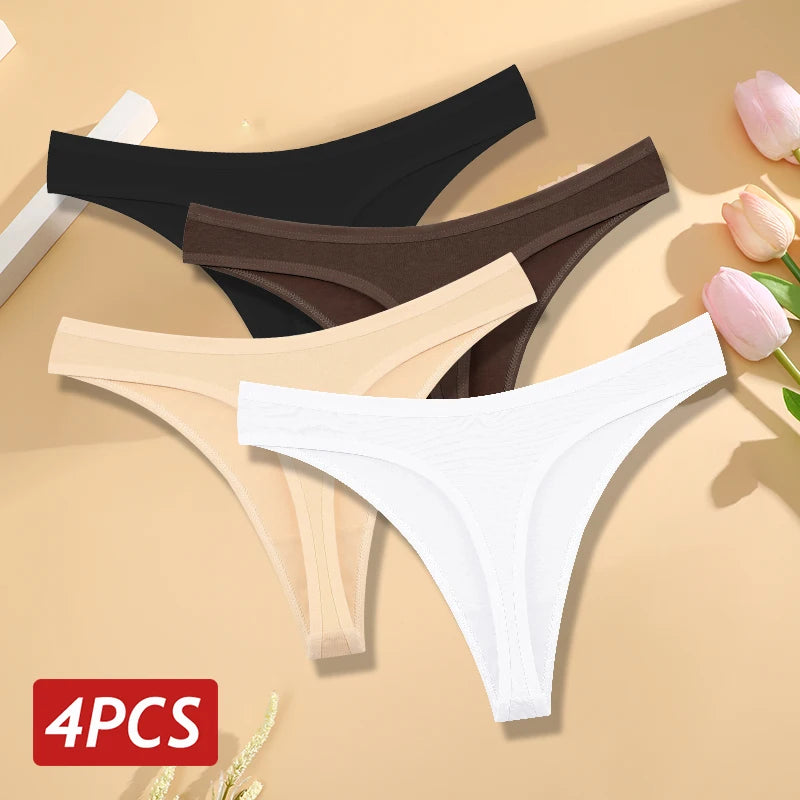 Women's Cotton Thong Panties 4PCS Seamless Low Rise Set